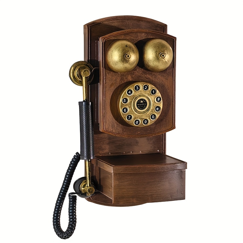 TEMU A Brown Metal European Wall-mounted Telephone Model Ornament, Handcrafted Artisan Piece, Creative Industrial-style Home Decor, Bar And CafÃ©