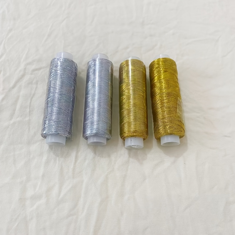 Image of 4pcs Deluxe Golden Silvery Thread, Christmas/back-to- - 200 Yards, Bright And Sparkling, Suitable For Diy Sewing, Embroidery, And Crafts