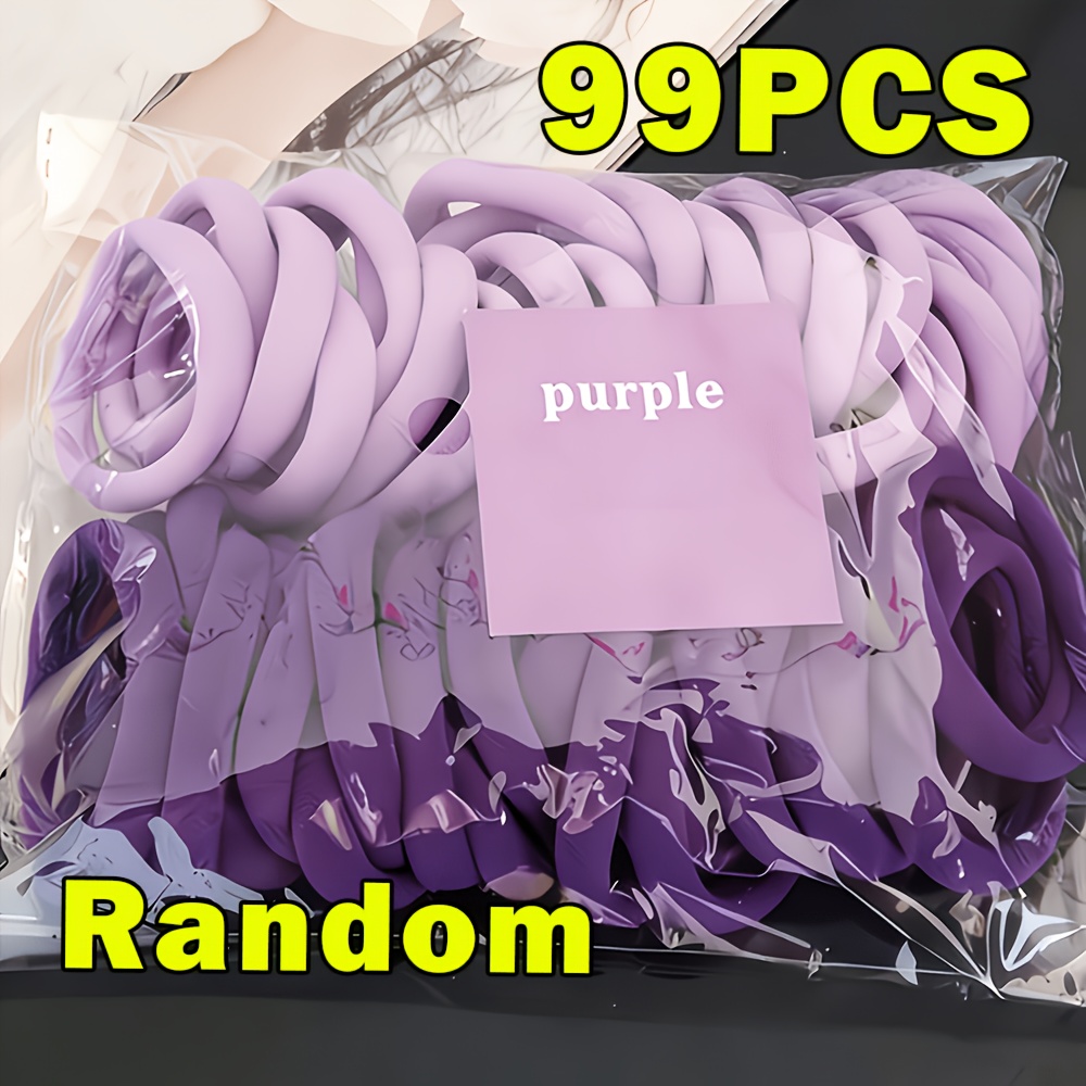 TEMU 99pcs Élastiques à Cheveux Scrunchie Serviette Dégradé Violet pour Filles Couleur Aléatoire - Bandes de Cheveux Couture Haute Élasticité, Style