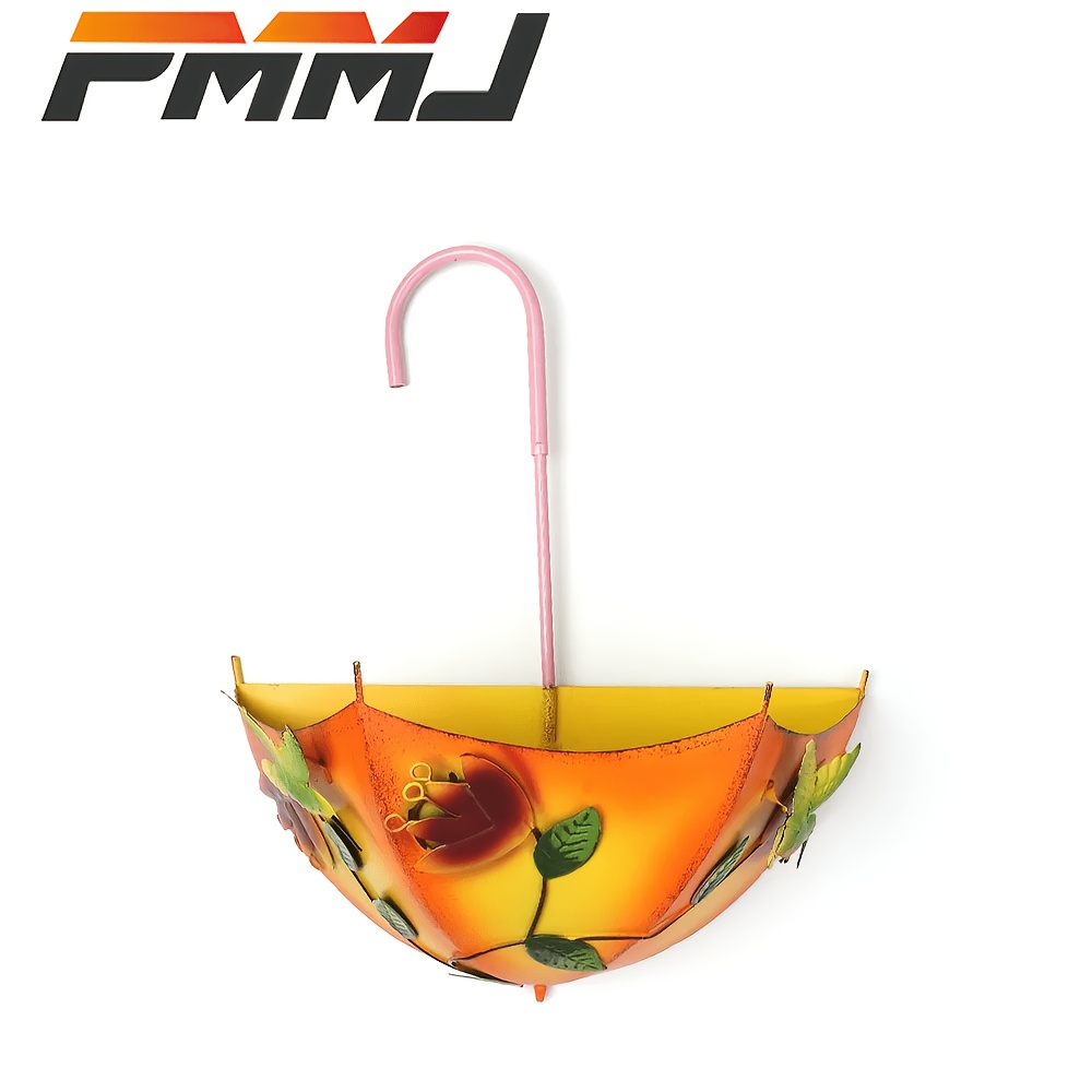 TEMU Pmmj European Style Iron Umbrella-shaped Wall Hanging Flower Basket With Drain Hole, Large Hanging Plant Rack, Farmhouse Planter, Indoor And