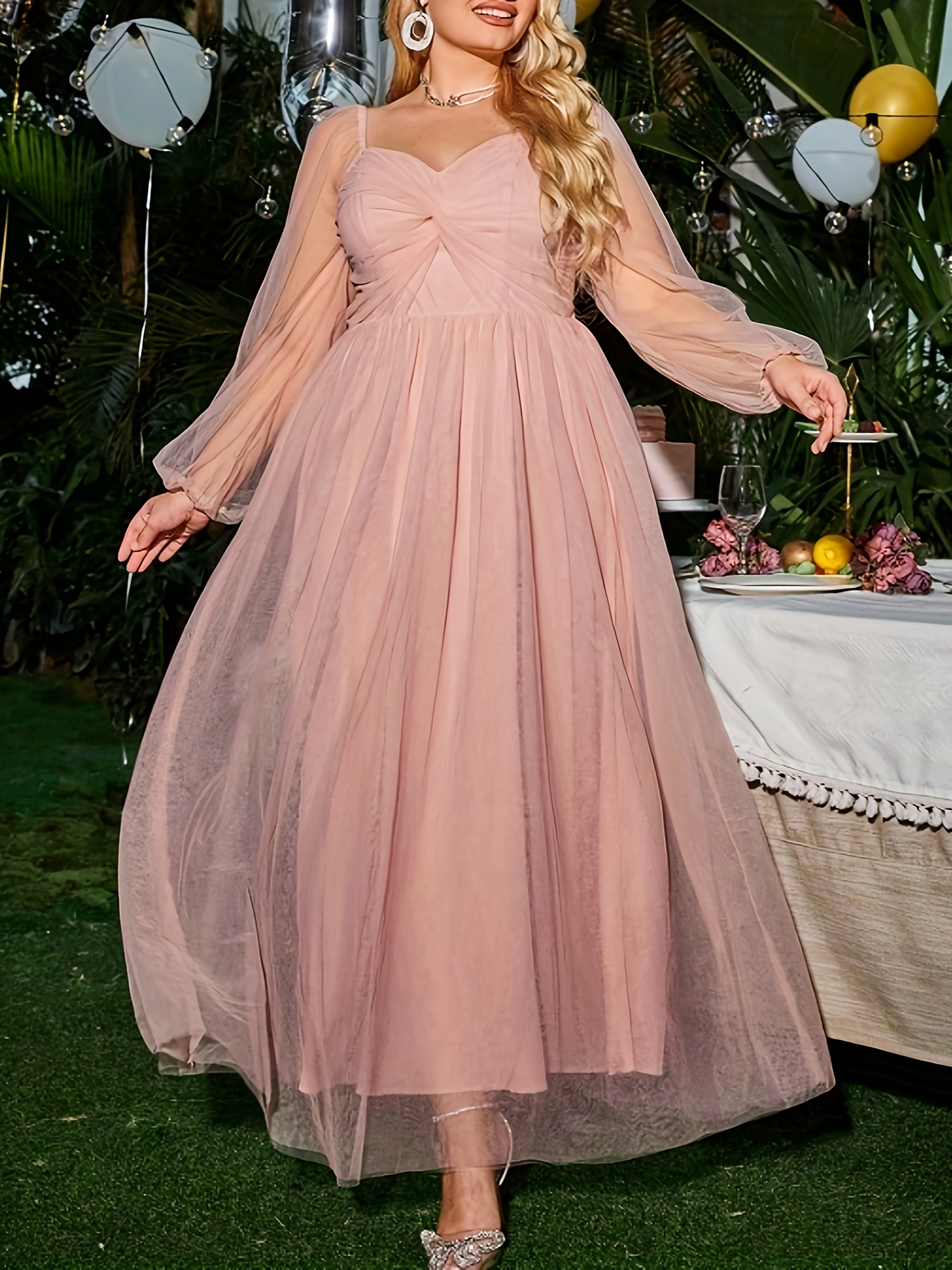open lace back dress CM.YAYA Plus Size Women Short Sleeve Slash Neck Big Swing Loose Smock Maxi Dress 2024 Fall Party Evening Long Dresses Rose Red / 5XL main image 0