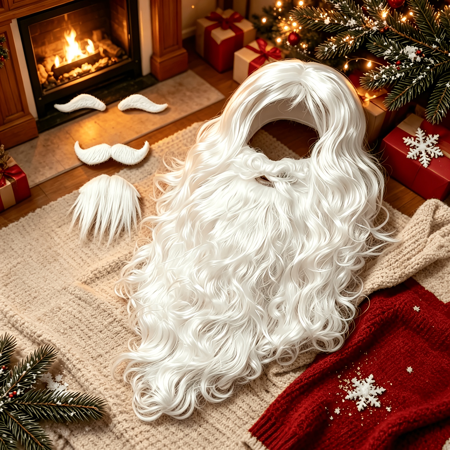 TEMU 6pcs New Santa Beard And Wig Set - Pretend Santa Eyelash Wig, Premium Santa Costume Additions With Beard Classic White Wig Very Suitable For