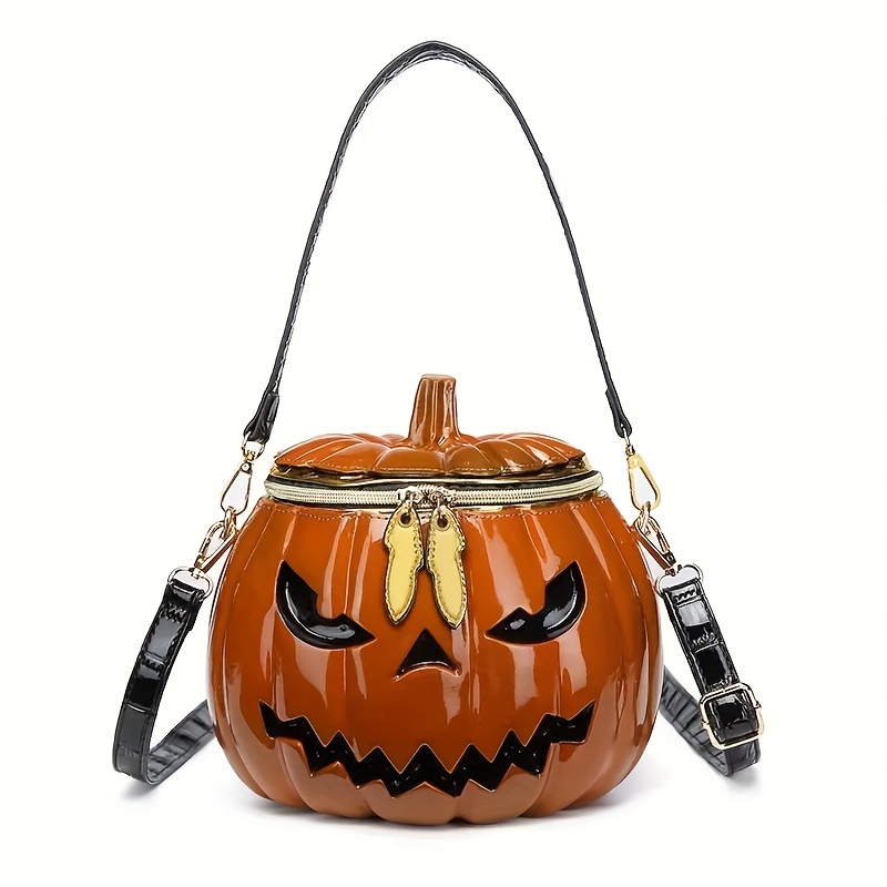 TEMU Women's Halloween Pumpkin Bag - Jack-o'-lantern Purse With Adjustable Strap, Lightweight Pvc Halloween Party Bag For Costume Events, Everyday Use - Zipper Closure Halloween Handbag For Women