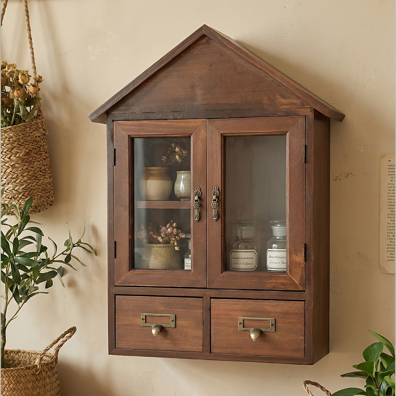 Solid Wood Wall-Mounted Storage Rack with Drawers