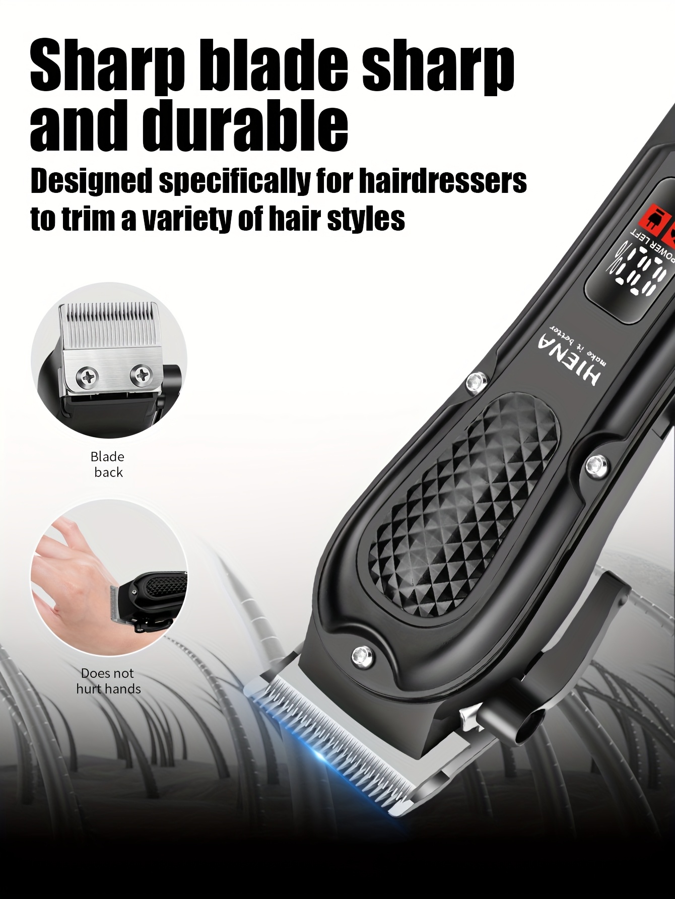 HIENA PRO Men's Electric Hair Clipper Set - Sleek Black Beard Trimmer with LCD Display, T-Blade, USB Rechargeable, 1500mAh Lithium Battery, Includes Multiple Comb Attachments for Styling & Grooming - Ideal Gift