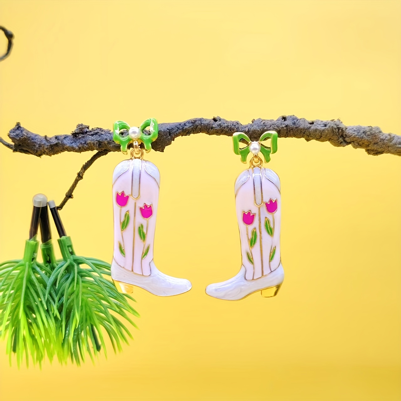 TEMU ' Western Cowboy Boots Earrings - 18k Gold Plated Alloy With Tassel & Flower Accents, Everyday & Party Jewelry, Birthday/valentine's Day Gift