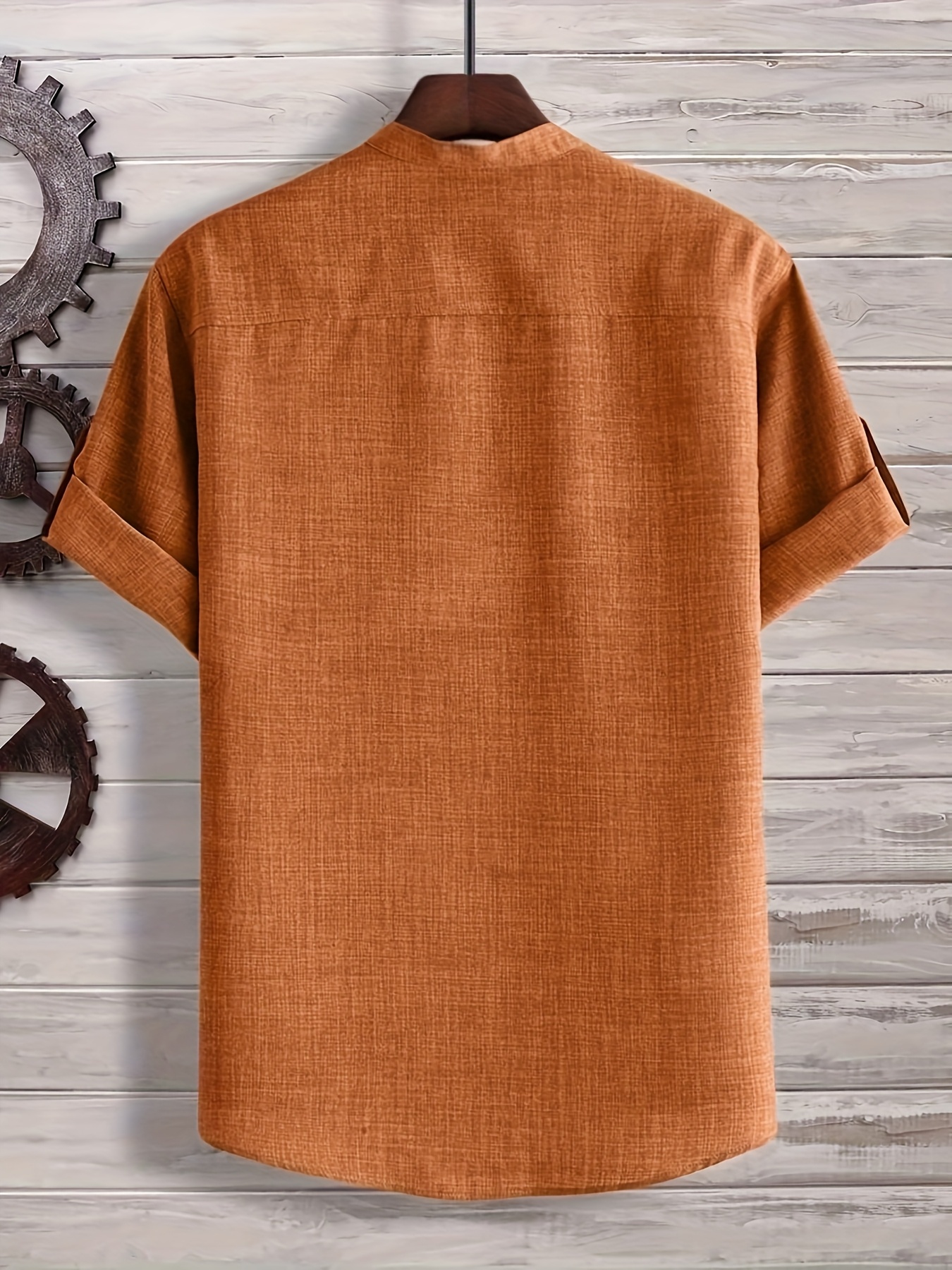 Men's Solid Color Henley Collar Short Sleeve Shirt, PLUS SIZE