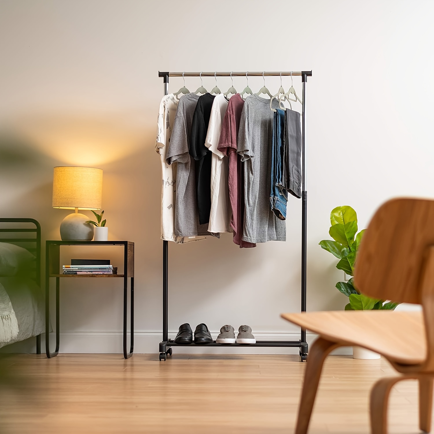 

- Rolling Clothes Rack Lockable - Rod For Garments, Belts & Storage Organizer