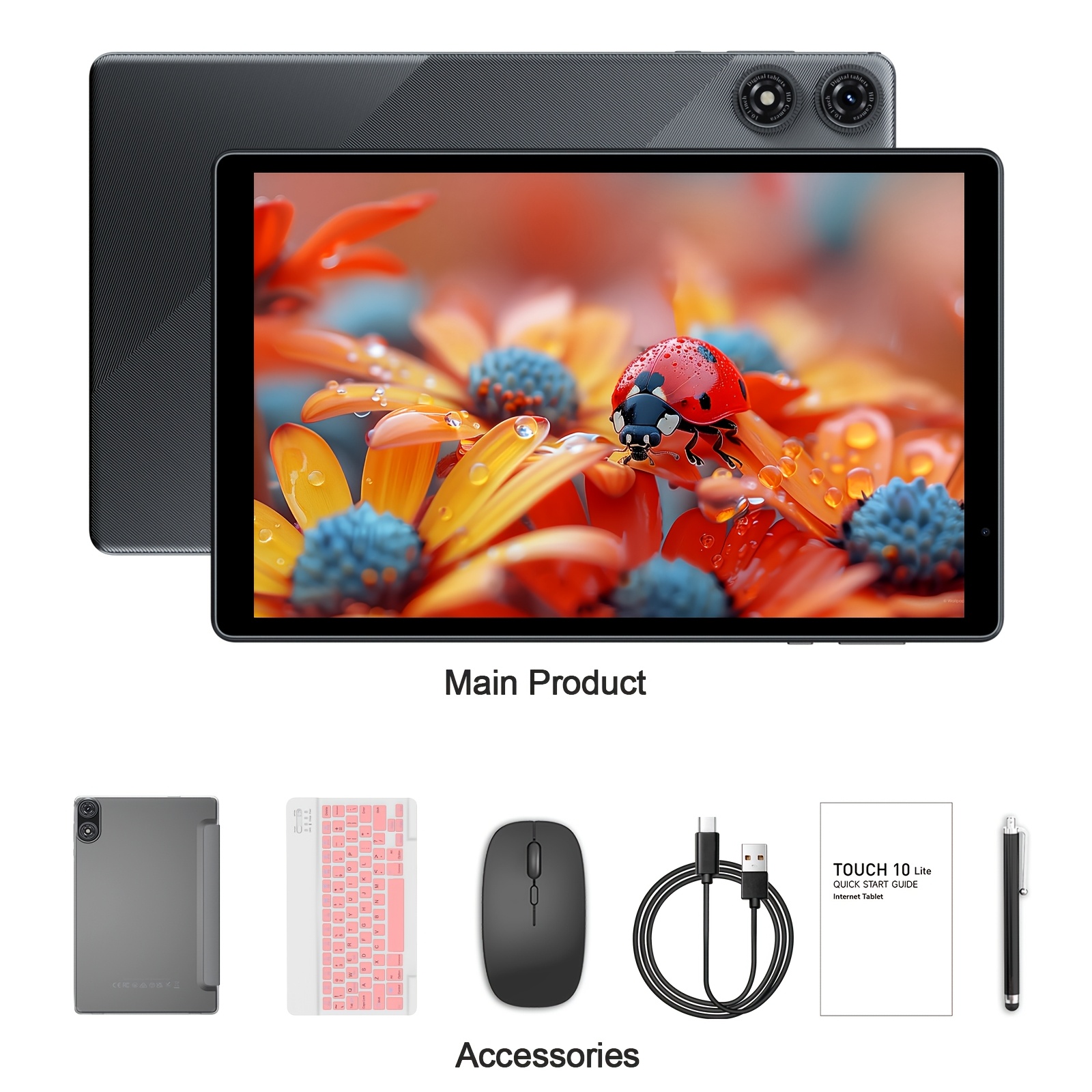 TEMU Pritom Tablet 15 10.1 Inch Tablet, 2in 1 Tablets With Keyboard, Mouse, Case, Stylus, 8gb(3gb+5gb Expansion) , 32gb Rom+, Supports 1tb Tf Card