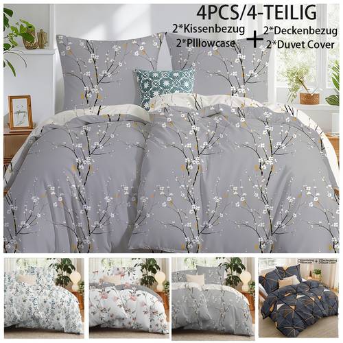 bettbezug-set 4-tlg. (bettbezug * 2, kissenbezug * 2, ohne kissenfüllung) bequeme weiche bettwäsche für schlafzimmer wohnheim, abnehmbar ganzjährig waschbar