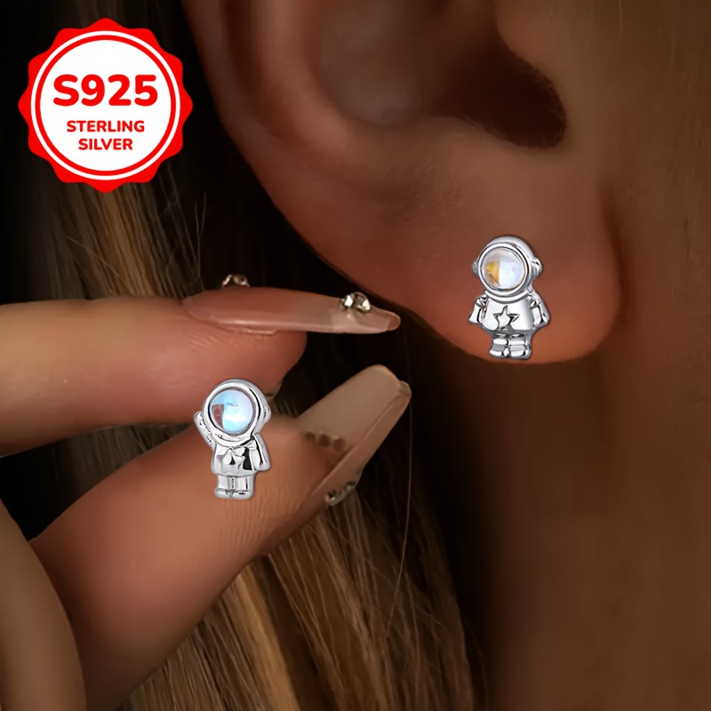 925 Silver Moonstone Astronaut Earrings