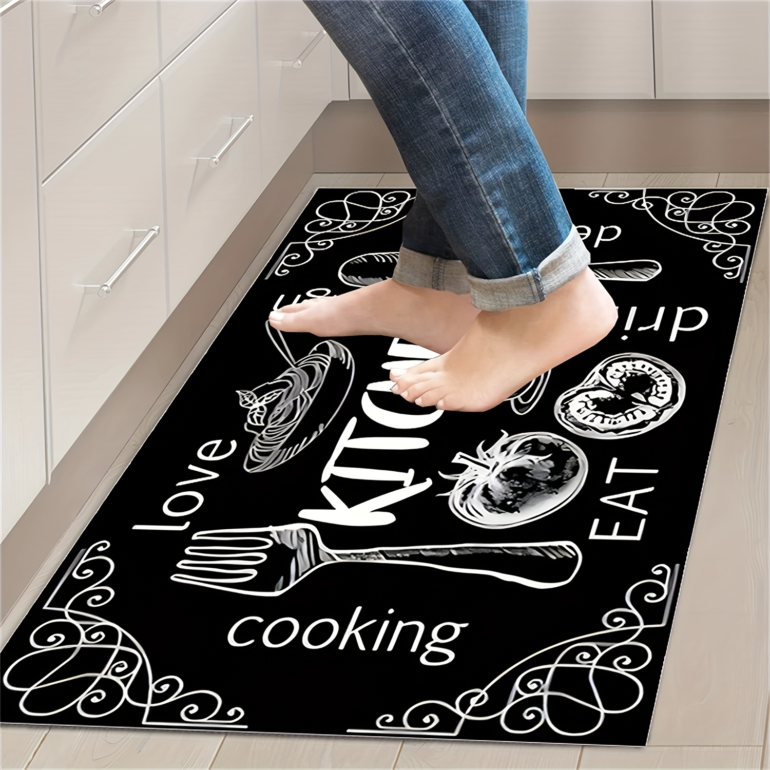 TEMU Kitchen Mat, Non-slip Thick Padded Kitchen Rugs, Running Rugs, Heavy Duty Comfortable Standing Mats, Kitchen Laundry Hallway Rugs