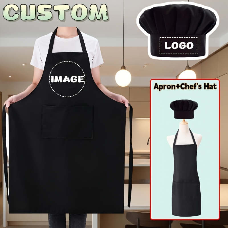 TEMU Custom Apron Set, Black Set Full Body Apron And Chef Hat Customization, Suitable For Restaurant Chefs, Customization, Customize His Picture Or