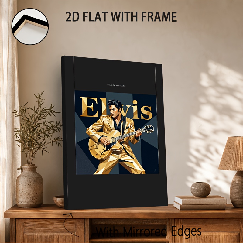 TEMU 2D Plat, 2D Plat 1- 2D Plat Elvis Print Ingelijst Canvas Schilderij Kubistische Geometrische Stijl Rock-'n-roll Muziek Retro Beroemdheid Portret