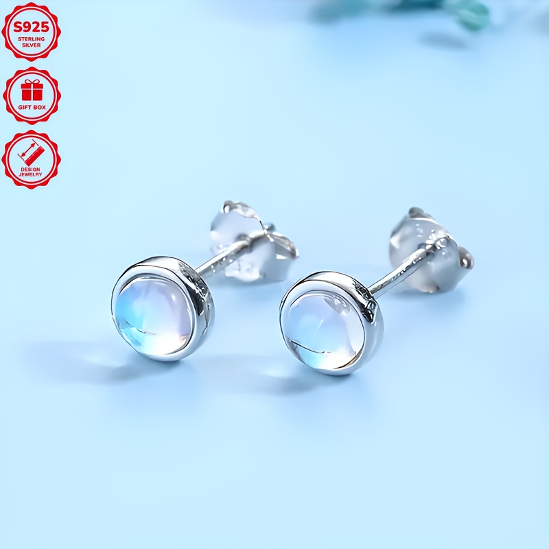 925 Sterling Silver Moonstone Stud Earrings