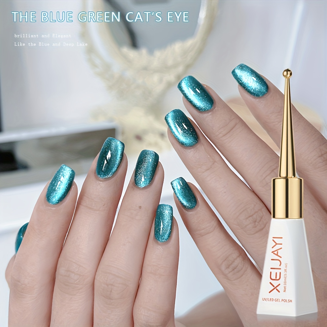 10ml Reflective Eye Gel Nail Polish, Long-lasting Blue Green Sparkling Nail Gel Polish, Magnetic Gel Polish Set, Shiny Varnish Soak Off Led For Women