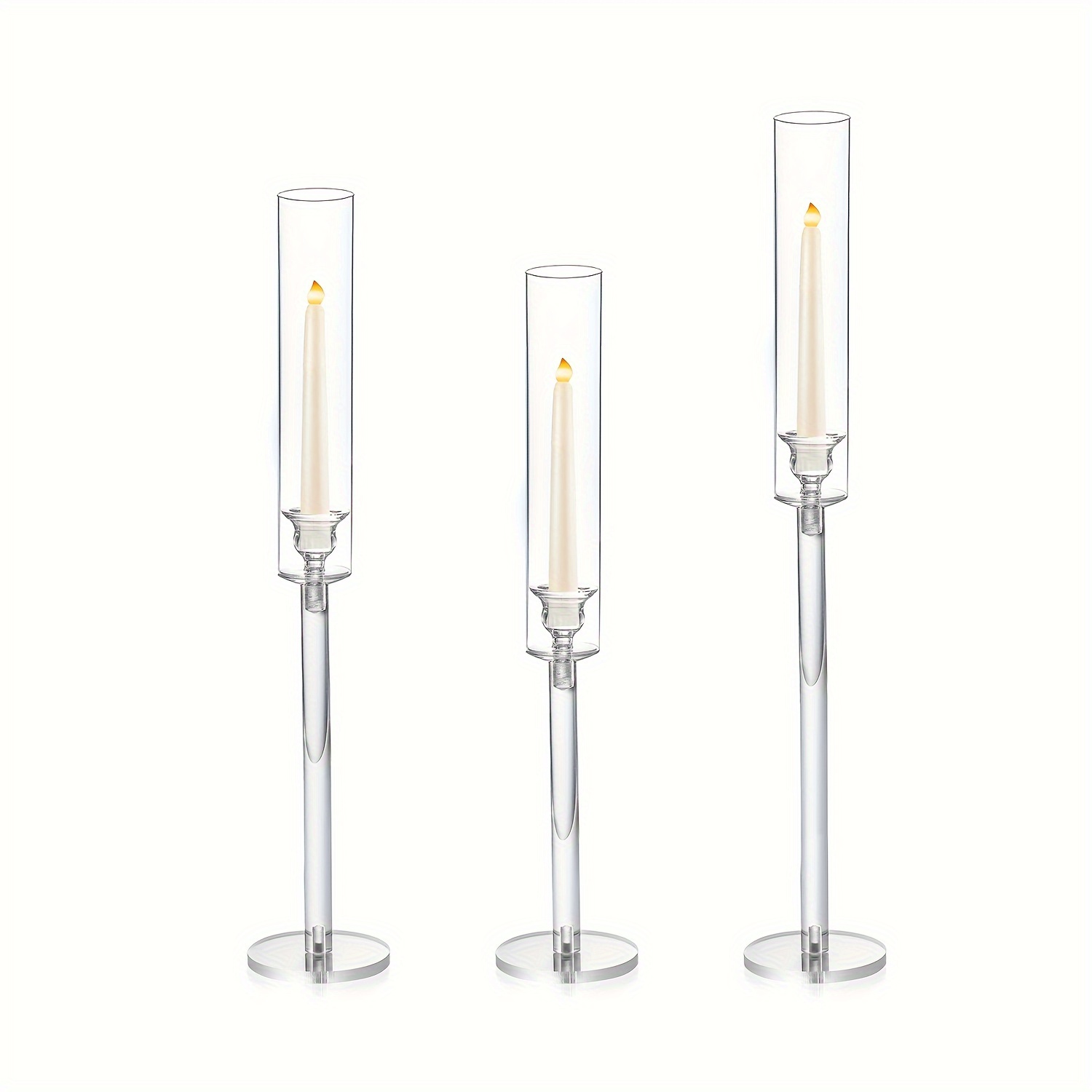 

Set Of 3 Acrylic Candle Holder For Table Centerpieces, Candlestick Holders For Wedding Living Room Decor, Use For Flameless Led Taper Candles