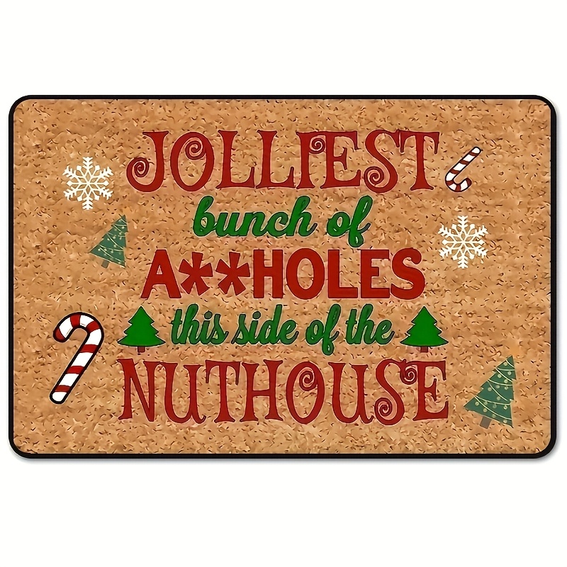 

1pc Christmas Doormat With Holiday Message, Non-slip Rubber Backing, Indoor/outdoor , Candy Cane & , 15.75 X 23.62 Inches - Seasonal Entrance Decor