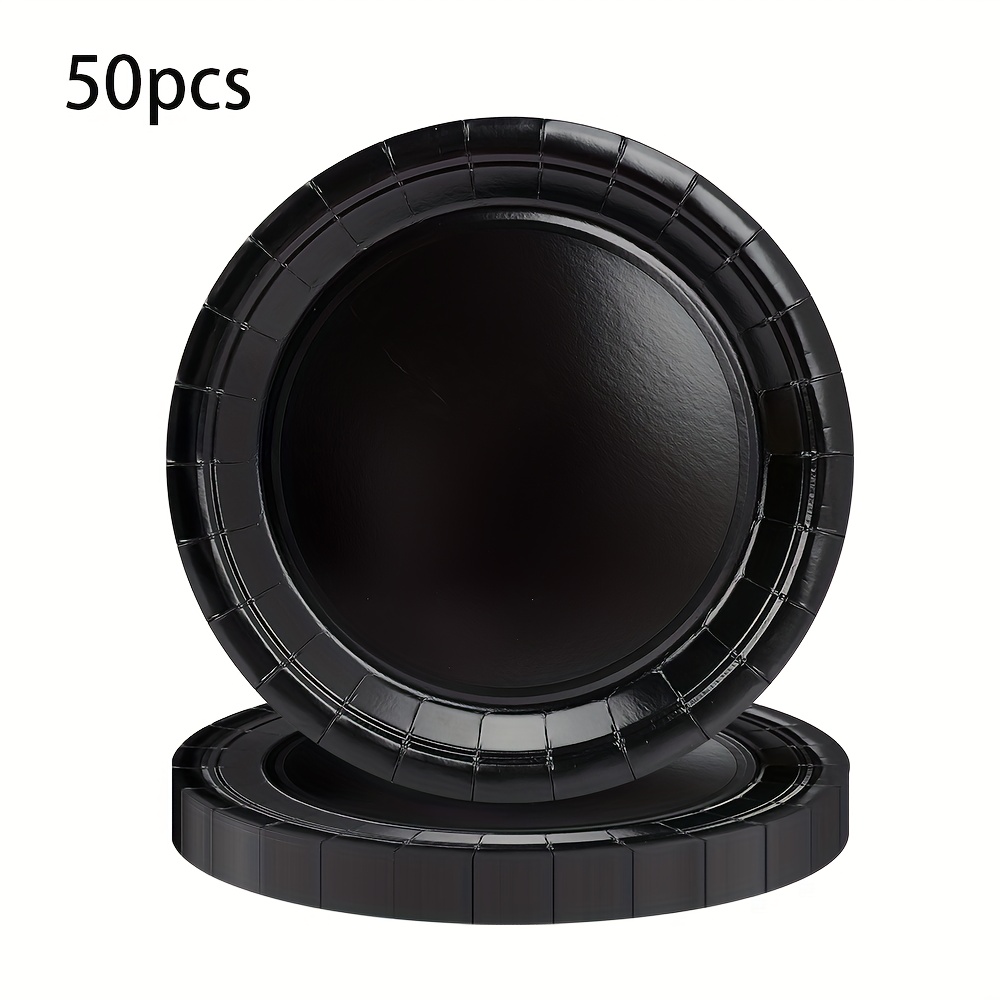 TEMU 10pcs/20pcs/50pcs Round Black Party Plates Pack 9 Inch Paper Dinner Plates 7 Inch Cake&dessert Plates Black Birthday Party Supplies Dinnerware