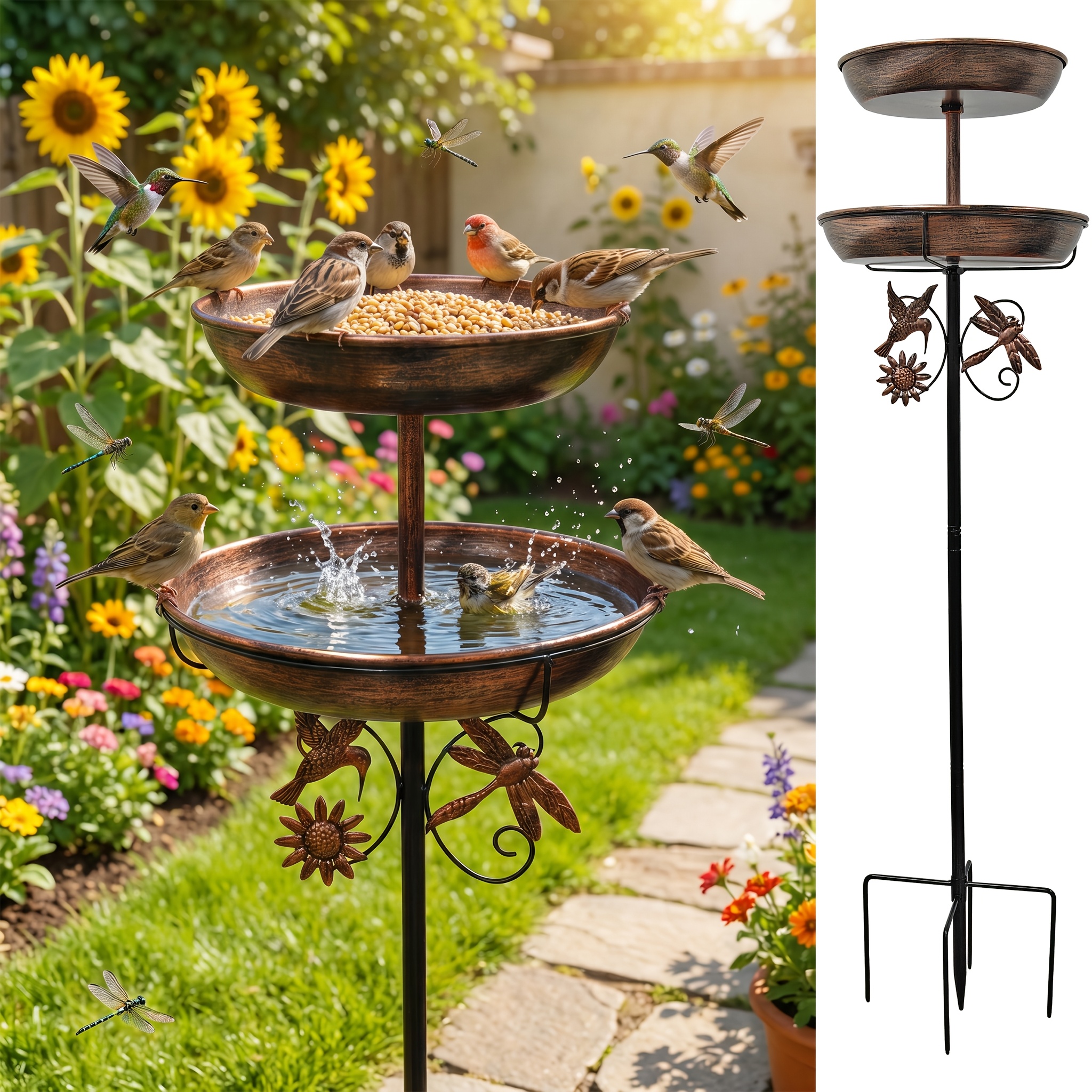 1pc   bath feeder 2 in 1 vintage outdoor rust proof 5 claw stable   garden decor bird drinking bathing     season outdoor holiday decoration