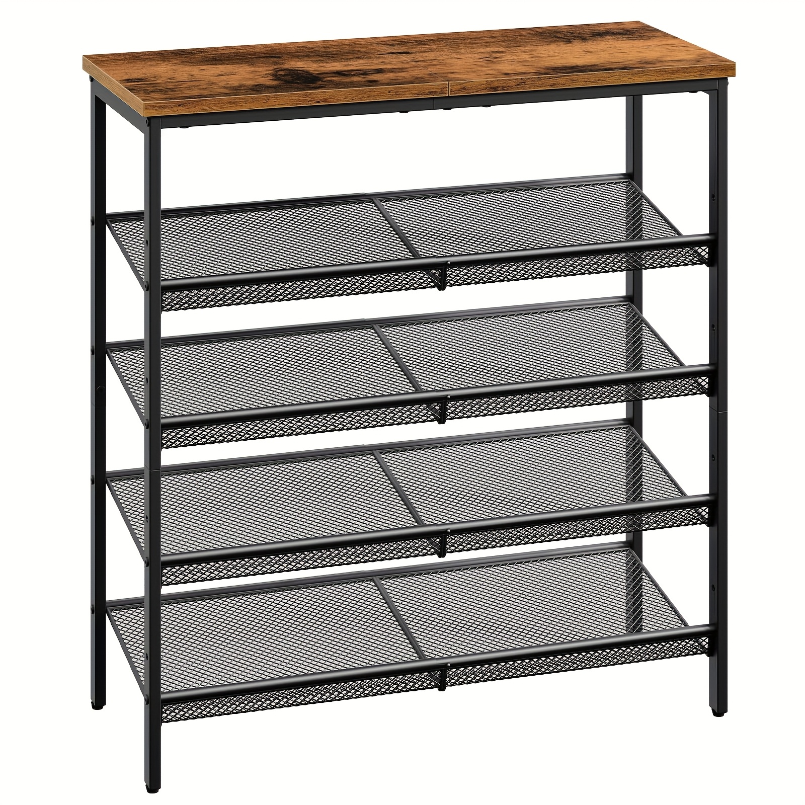 Image of Shoe Rack, 5-tier Shoe Storage, Shoe Cabinet, Adjustable Metal Mesh Shelf, Spacious Top, For 16 Pairs, Entrance, , Industrial, -black