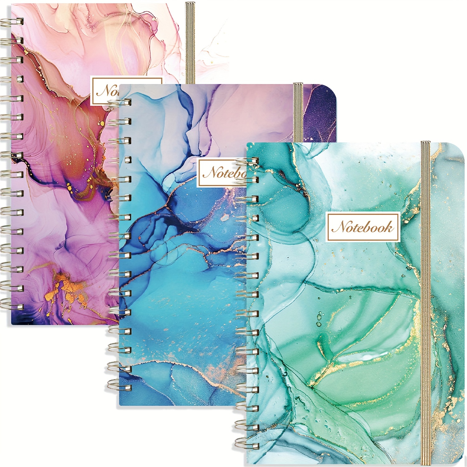 

3 Pack Hardcover Spiral Journal Notebook With Back Pocket, 160 Pages, 100gsm Paper - A5 Size, Gilded Design For Office, School, And Gift Supplies