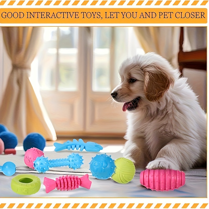 

10pcs Strong And Bite-resistant Puppy And Teething Puppy Chew Toys - Interactive Puppy Teething Toy Set, Shapes And Textures, Plastic Material, No Batteries Required