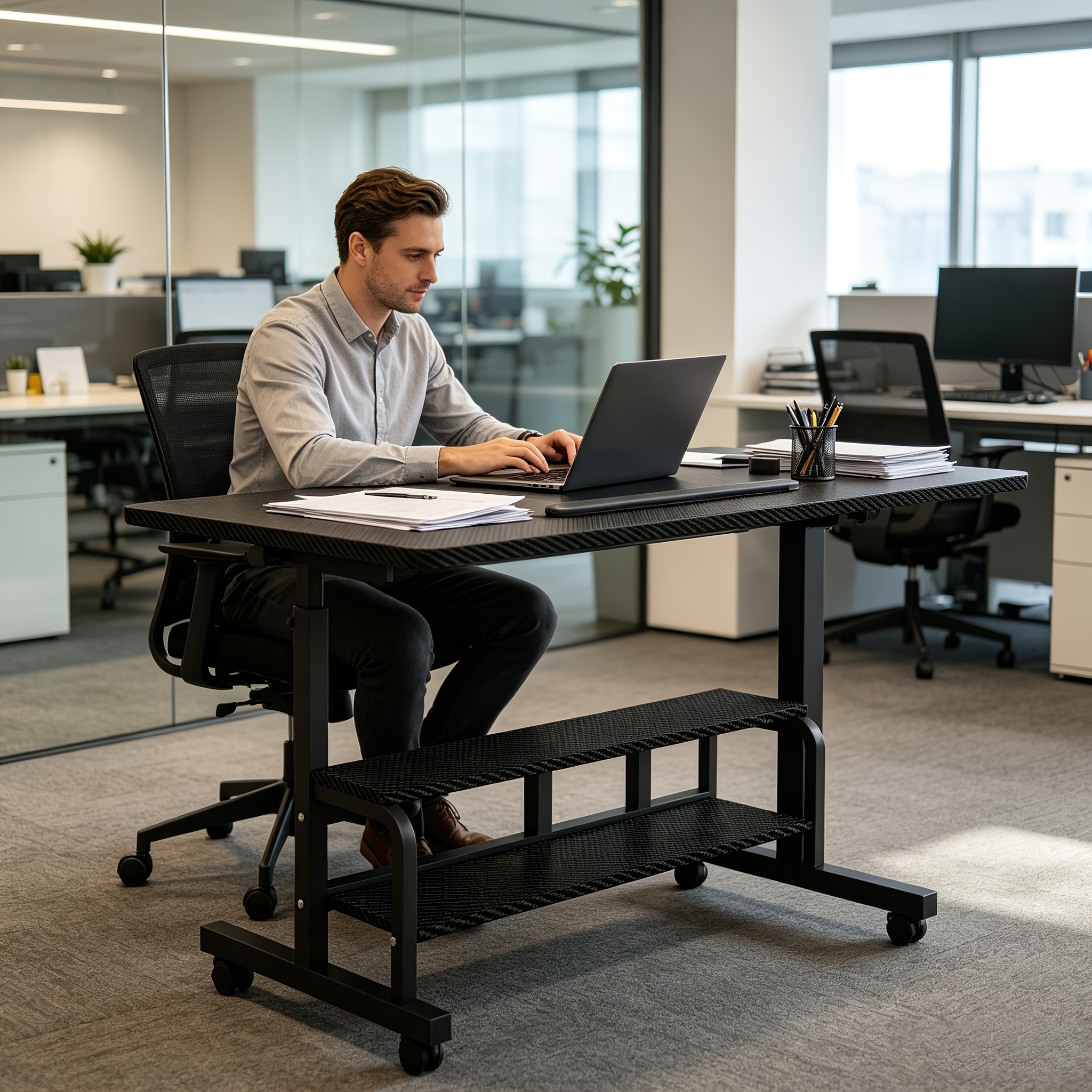 Adjustable Height Rolling Desk with   Top, 2-Tier Storage And Wheels,   Computer Desk for Office, Bedroom And Gaming Room
