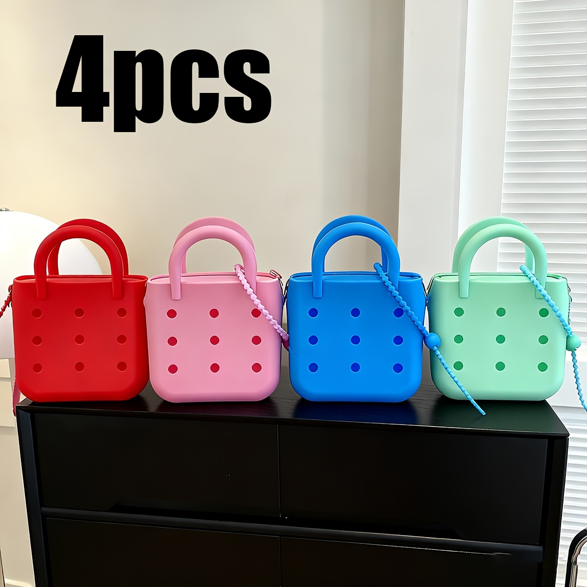 TEMU 4pcs Mini Beach Wallet Handbag Suitable For Beach Toy Vacation, Water Play, Commuting, Dating, Shopping, Travel, Daily Life, Office, Women's Small Square Bag