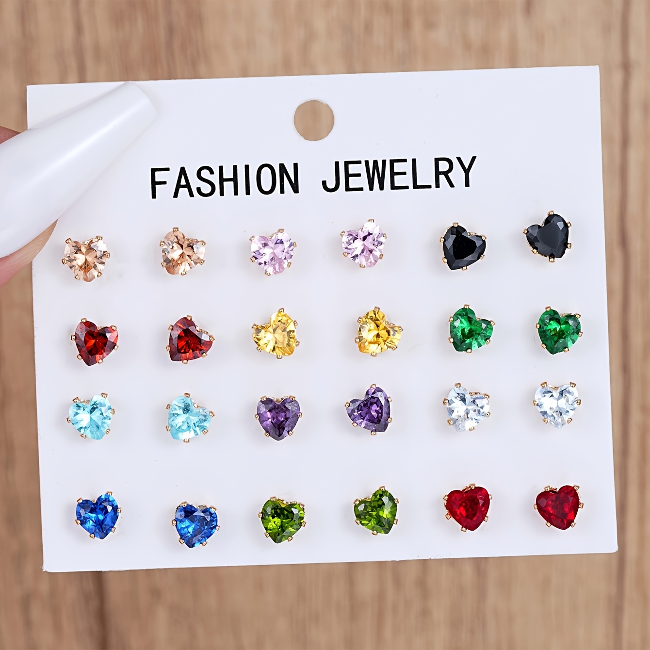 

24-piece Fashion Jewelry Set, Elegant & Cute Heart-shaped Colorful Cubic Zirconia Stud Earrings, Alloy With Stainless Steel Post, Versatile For Parties, Dates, Daily Wear, Ideal Valentine's Day Gift