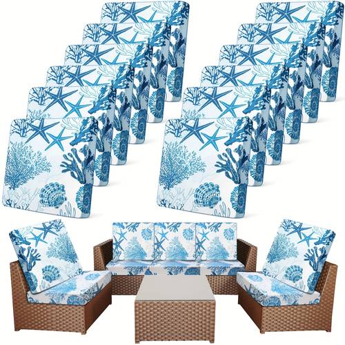 12pcs patio stretch outdoor cushion covers sofa couch covers replacement couch slipcover for sofa seat chair porch patio furniture protector flexibility and washable blue