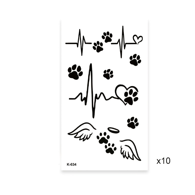 Image of 10pcs/set Cute Cat Paw Ecg Tattoo Stickers Finger Palm Arm Temporary Tattoo Stickers Waterproof