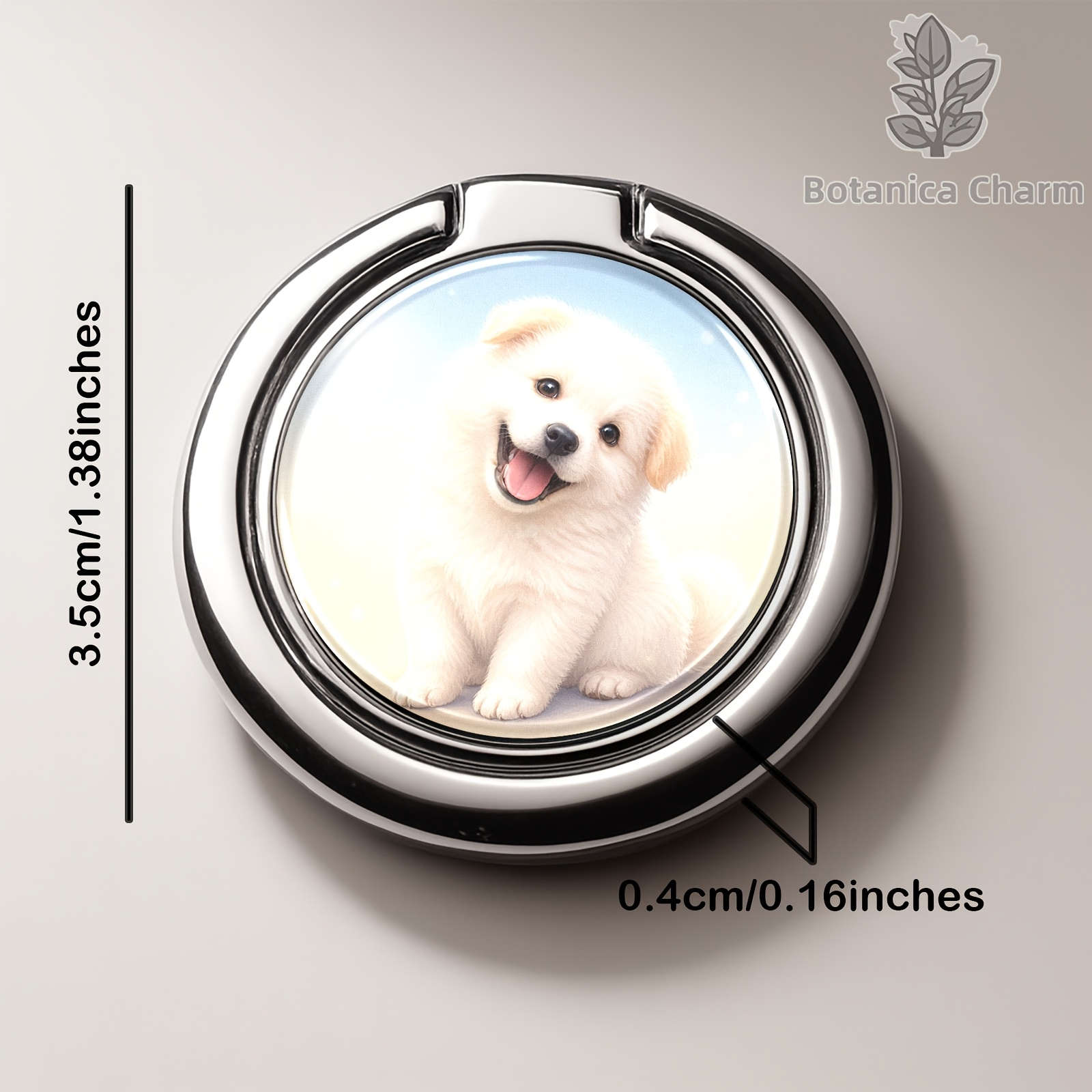 Smiling Face White Dog Pattern Phone Ring Holder, 360° Rotation