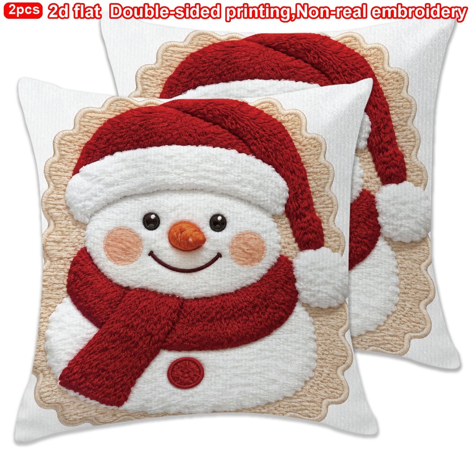 TEMU 2pcs 2d Flat Double-sided Printing Snowman Christmas Throw Pillow Covers For Festive Home Decorations(throw Pillow Covers Without Core), 2d Flat
