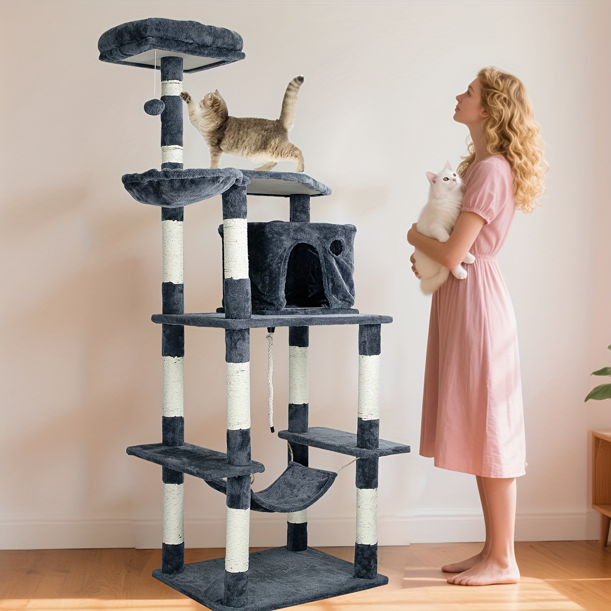 176cm large multi level cat tree tower with plush perches scratching posts and interactive climbing structure sturdy mdf construction for indoor cats cat tower for large cats pet activity center   furniture highdensity fiberboard