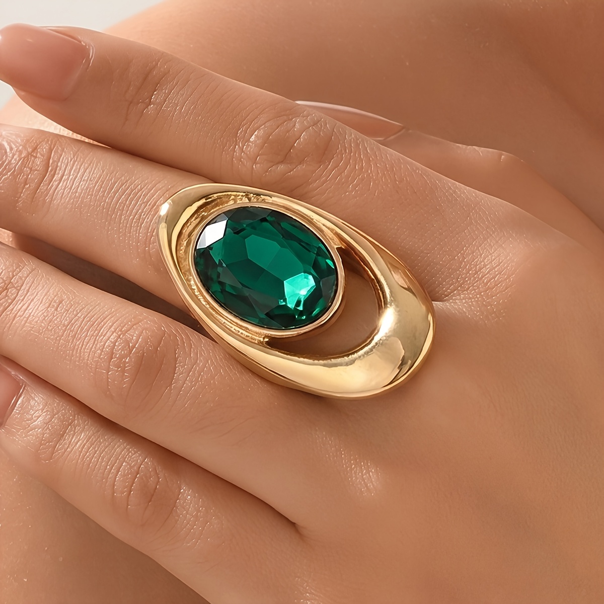 TEMU 1pc Women's Fashion Ring, Temperament Creative, Fashionable Trend, Geometric Irregular Oval, Black, Blue, Green, Red, Daily Festival, Party