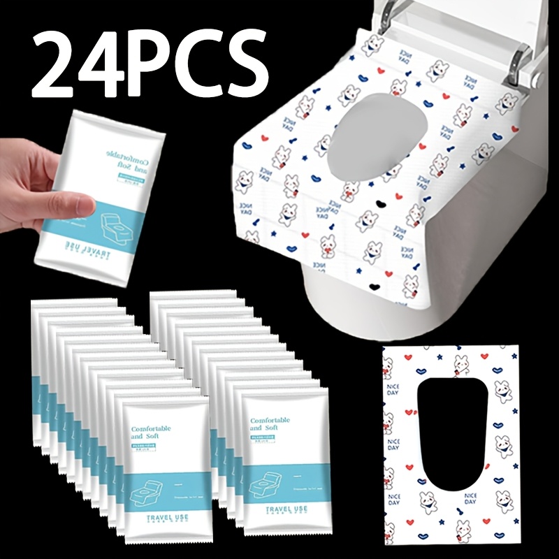 TEMU 24pcs Toilet Seat Covers/cute Bunny And Heart-shaped Design/portable/adhesive Toilet Pads/individually Packaged/ And /suitable For Public