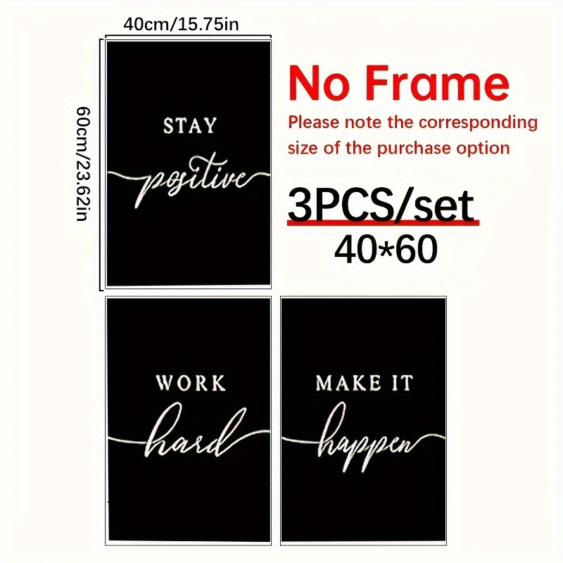 TEMU Canvas Wall Art Positive Quote, Black Poster, Positive Motivational Set Of 3 Prints, Prints, Inspirational Wall Art Prints, Home Office Wall