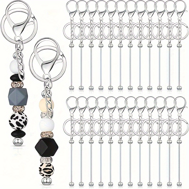 

24pcs Beaded Keychains With Silver Lobster Clasps - Diy Jewelry Making Kits For Keychains - Suitable For Handbags And Tote Bags - Iron Material