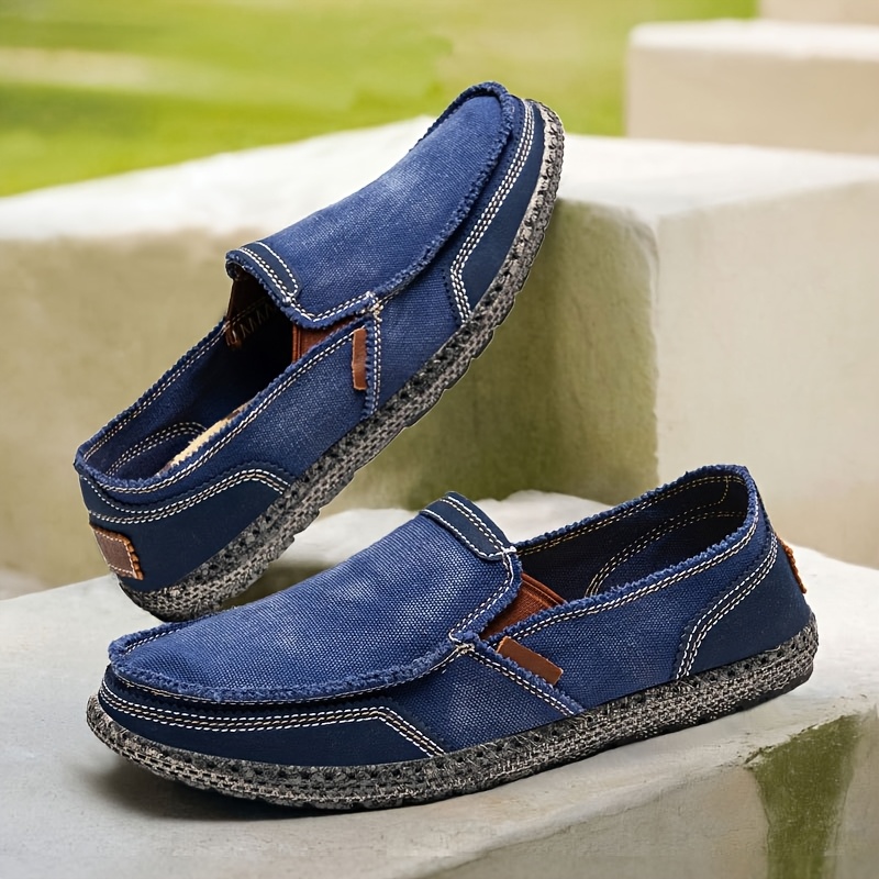 mens breathable canvas loafers slip resistant casual walking shoes with rubber sole   in   vintage street style       for casual attire