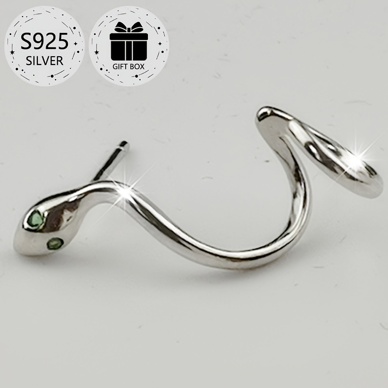 2pcs 925 Silver Snake Shaped Stud Earrings, 0.8g Total Weight, Perfect Gift