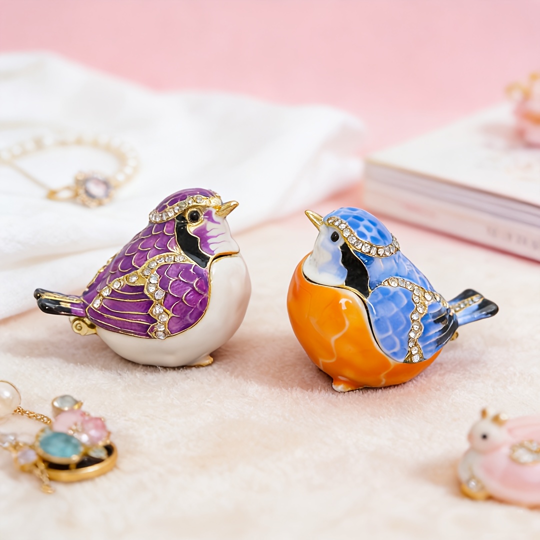 Enamel Encrusted Diamond Lucky Blue Bird Decorative Jewelry Box