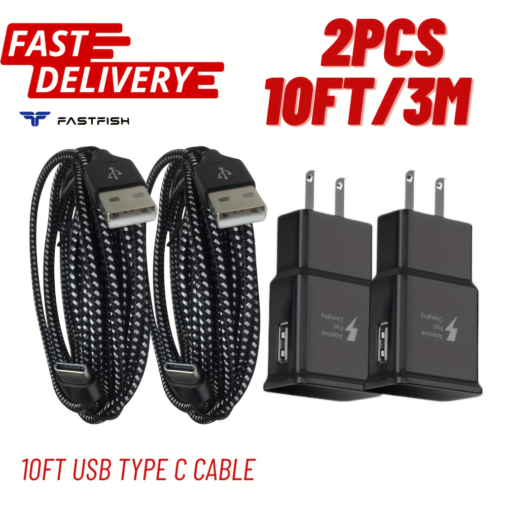 

Fastfish 2pcs 10ft/ Type C Cable 15w Fast Charger Adapter Long For Iphone 15 16 For Xiaomi