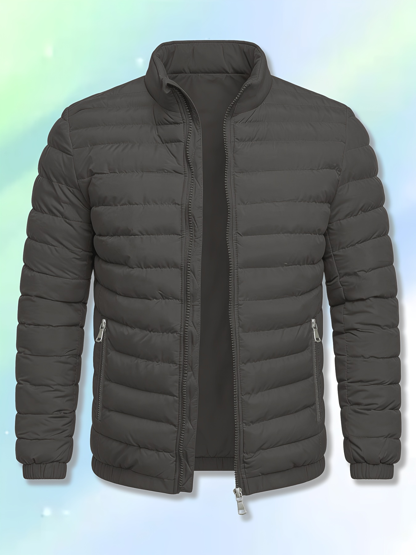 Veste légère chaude pour hommes européens et américains - Veste coupe-vent zippée à col montant pour hommes, conception de poche zippée adaptée aux activités de plein air, vêtement d