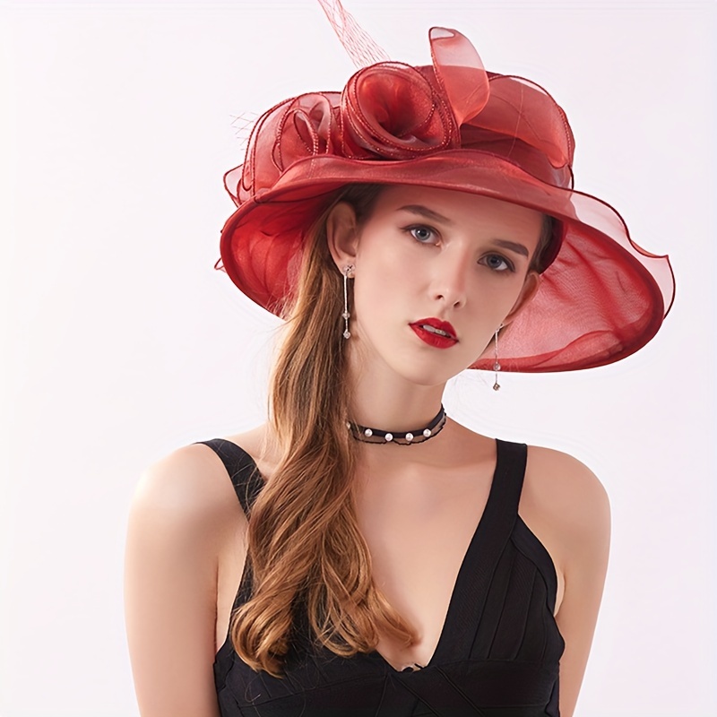 Elegant Organza Sun Hats Vintage Wide Brim Breathable Travel - Temu Canada