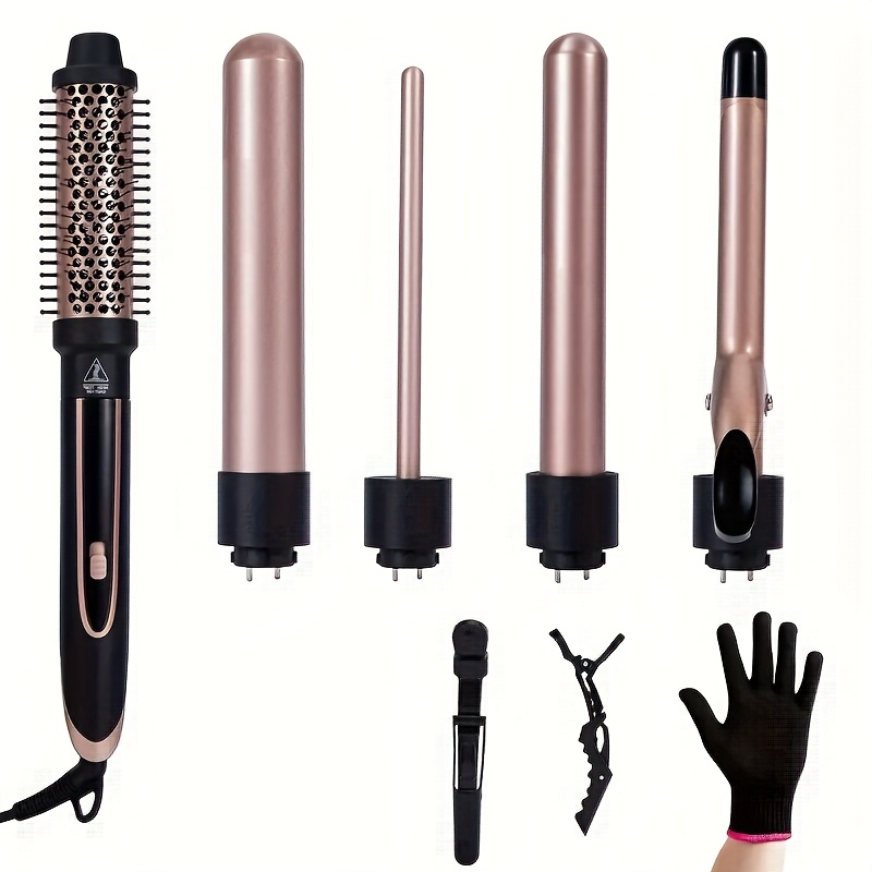 TEMU 5 In 1 Curling Iron Set With Curling Heat Brush And 4 Interchangeable Ceramic Curling Iron, Wavy Curling Iron, Long Lasting Curling Iron, Gloves