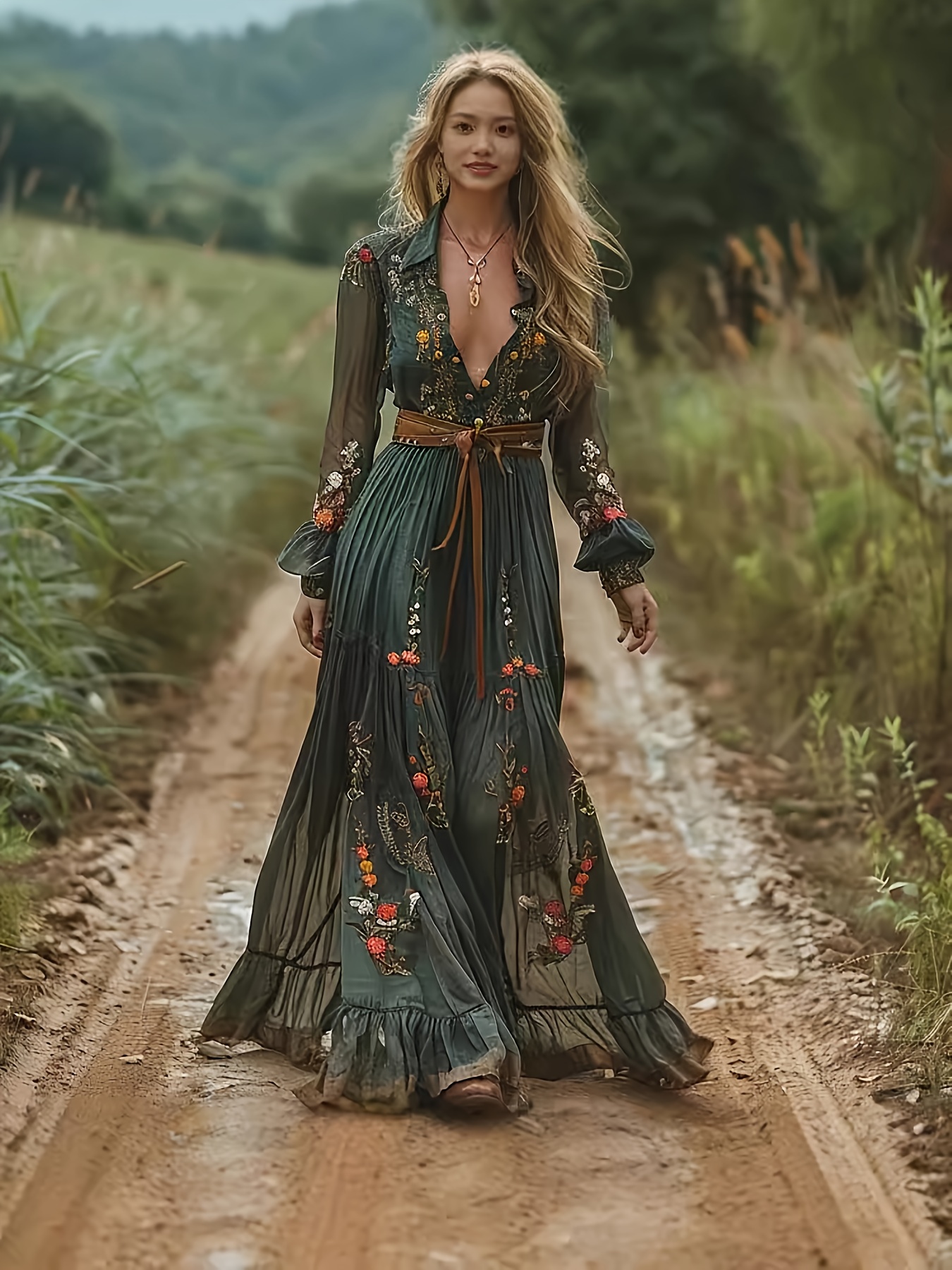 Beach Wedding Guest Dress Women's With Puff Sleeves - Flowy Ruched Summer & Wedding  Guest Dress Boho Maxi Dress