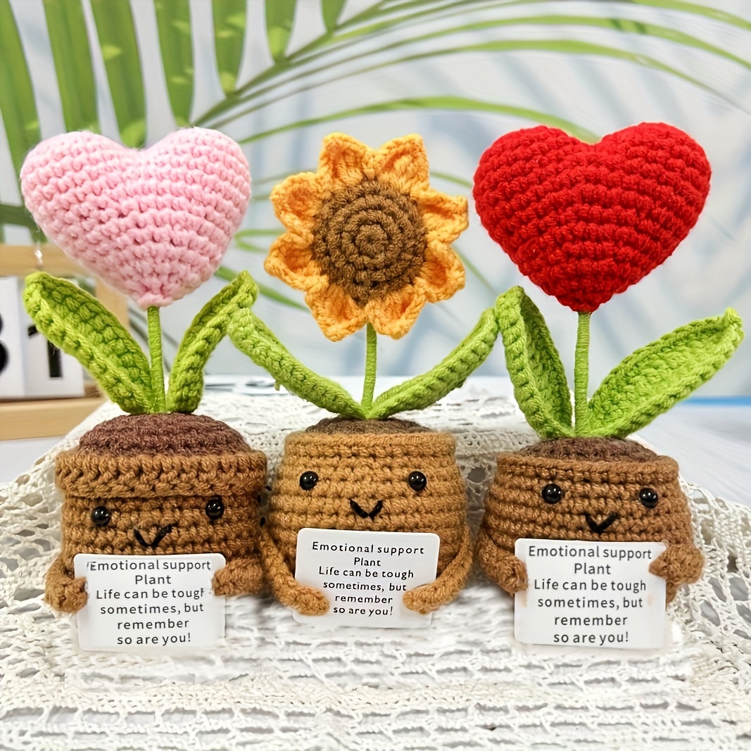 

Emotional Support Plant Crochet Kit - Handmade Amigurumi Heart Flower Pot Dolls, All-season Fabric Decor, Multi-color Crafting Set For Home & Gift