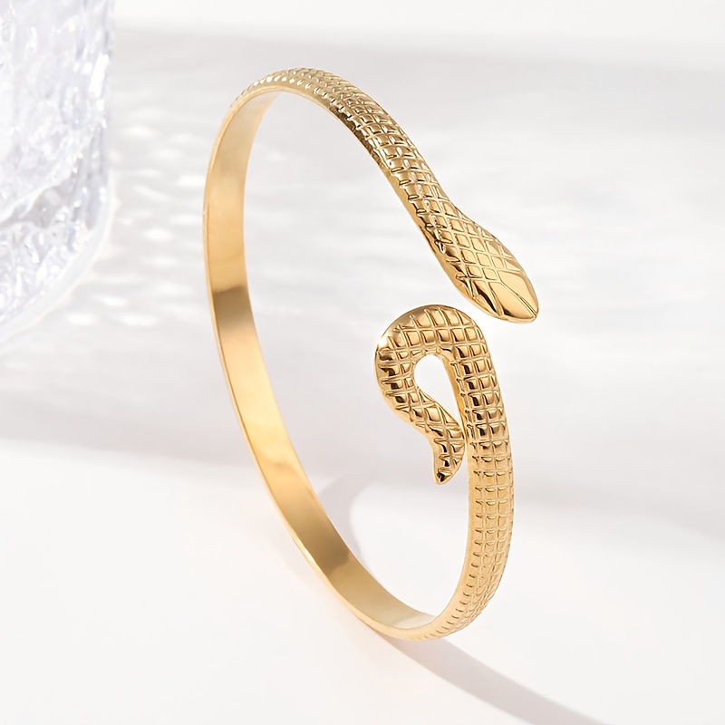 TEMU Pulsera pequeña de serpiente dorada, plateada y de acero inoxidable para mujer, , fácil, , ajustable, pulsera hídrica para