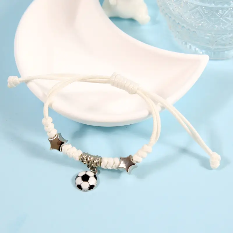 boys' adjustable woven rope bracelet football charm Temu Italy
